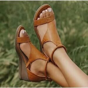 Minetom Size 10 Brown Wedge Sandals